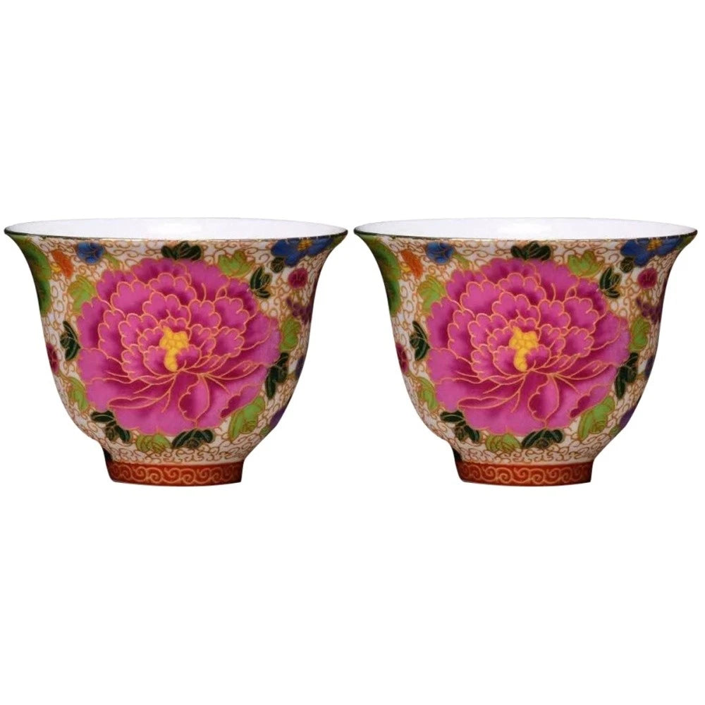 2 Pieces Enamel Teapot Cup Travel Ceramic Mug Chinese Style