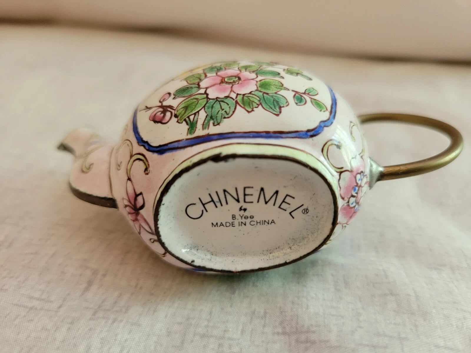 Chinemel Miniature Teapot by B. Yee - Copper and Enamel - Vintage 1990's - 4.25"