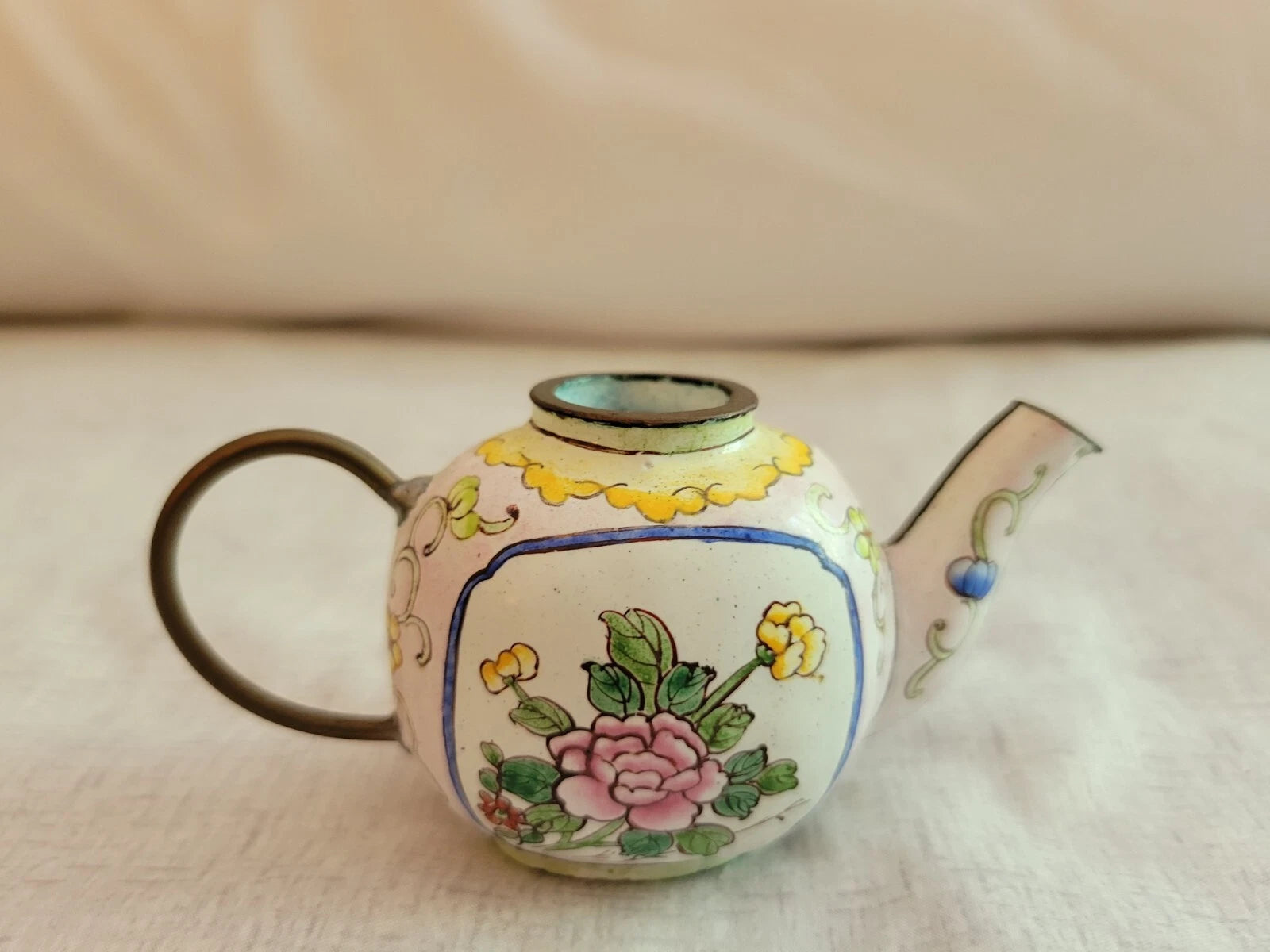 Chinemel Miniature Teapot by B. Yee - Copper and Enamel - Vintage 1990's - 4.25"