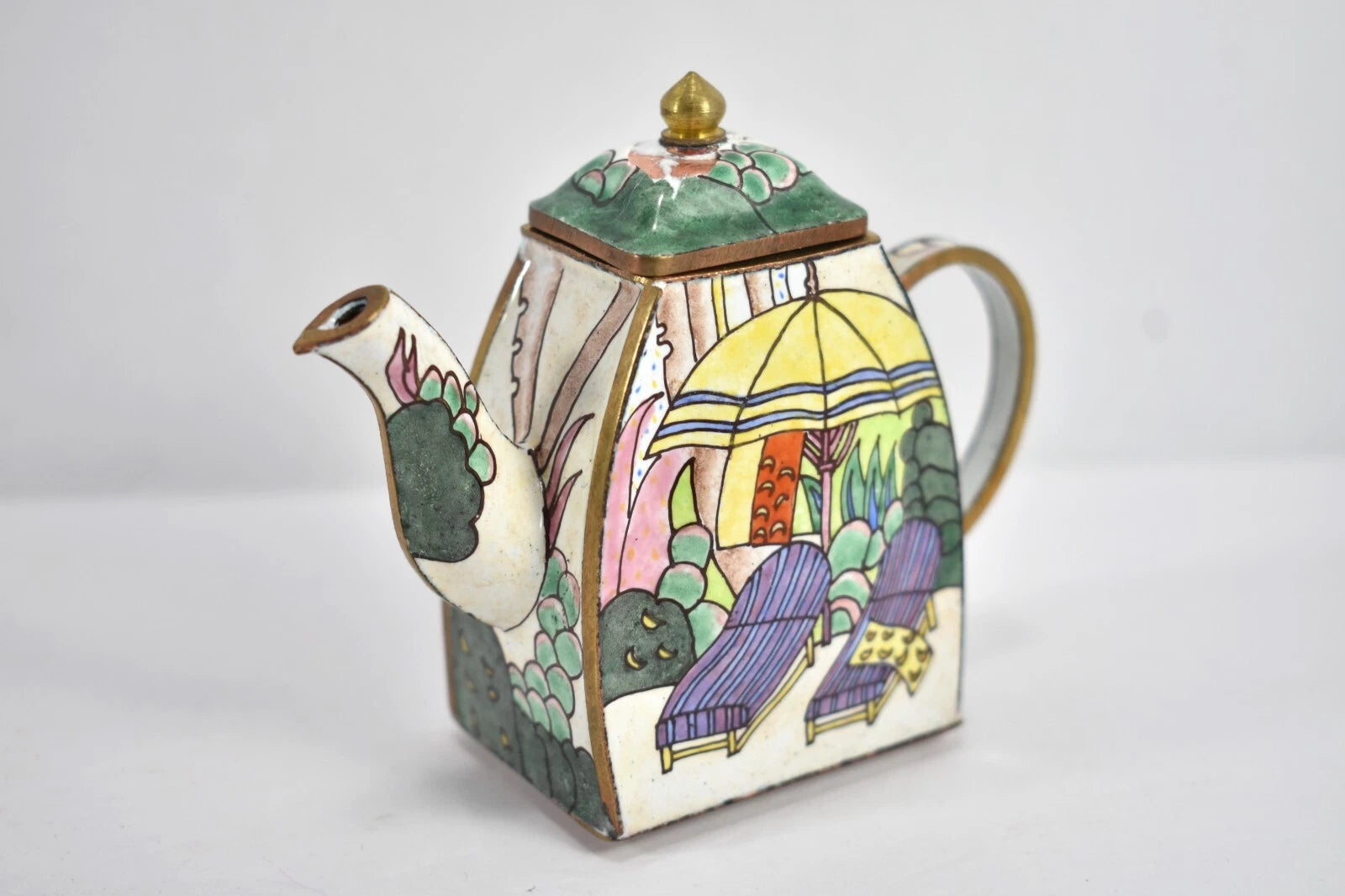 A Day At The Beach Enameled Minature copper Teapot