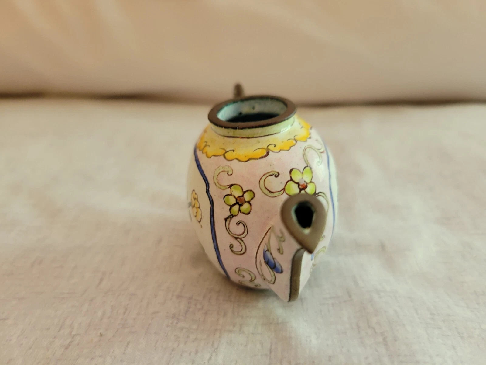 Chinemel Miniature Teapot by B. Yee - Copper and Enamel - Vintage 1990's - 4.25"