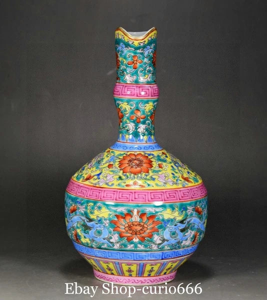 9'' Yongzheng Colour Enamel Porcelain Gilt Dragon Beast Phoenix Bird Kettle Pot
