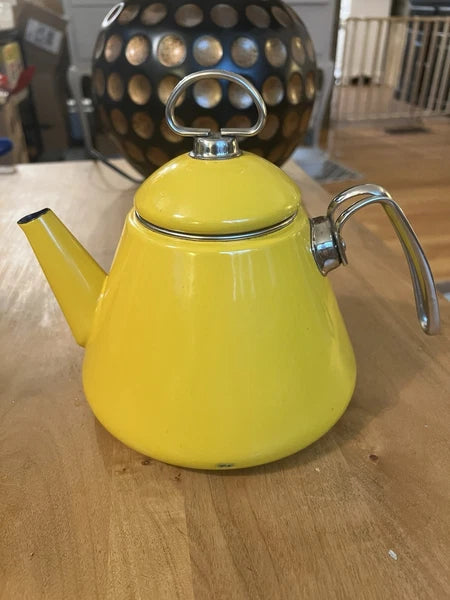 Chantal Yellow Enameled Cone Tea Kettle Retro Vintage Cobalt Blue Inside