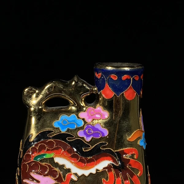 7.2‘’Leather bag-shaped pot with enamel colors of official kiln in Song Dynasty.