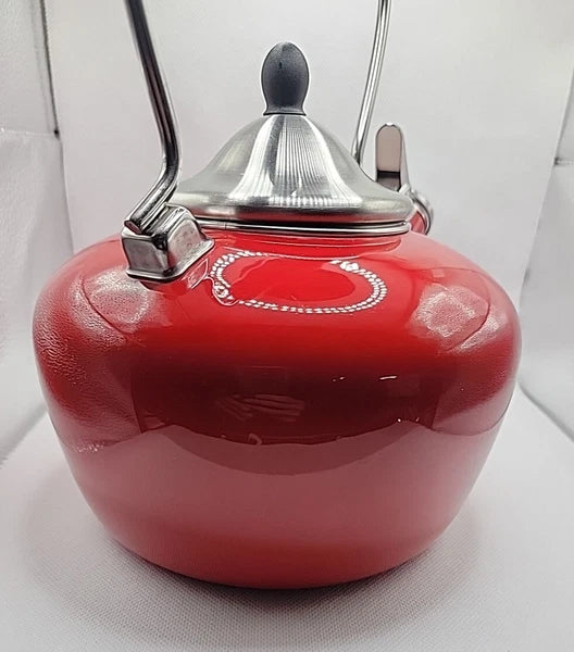 Chantal Red Enamel Stainless Steel 2 Qt Whistling Tea Kettle Apple Red NICE
