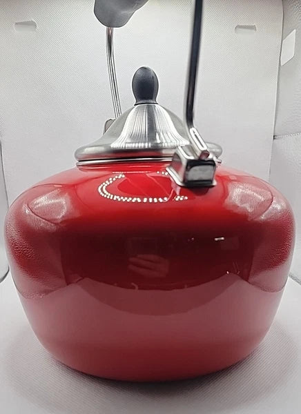 Chantal Red Enamel Stainless Steel 2 Qt Whistling Tea Kettle Apple Red NICE