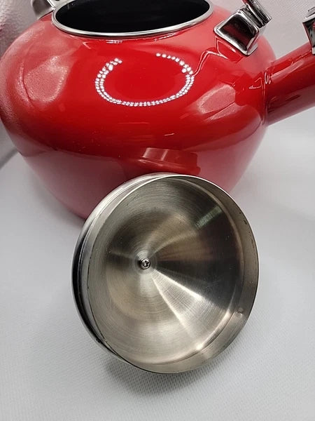 Chantal Red Enamel Stainless Steel 2 Qt Whistling Tea Kettle Apple Red NICE
