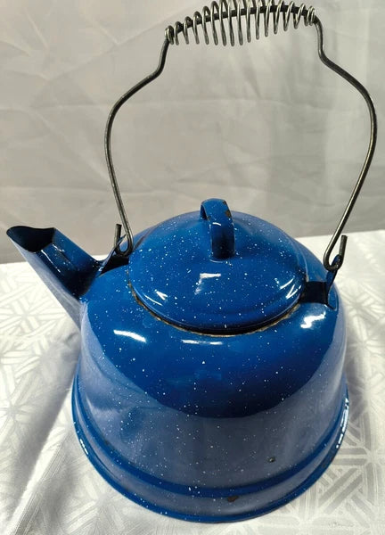 BLUE ENAMELED TEA KETTLE Could Use but Great for the Cabin as Country Decor