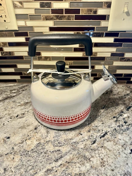 Chantal Frieda Limited Edition White Enamel on Stainless Steel Teakettle ~NEW~