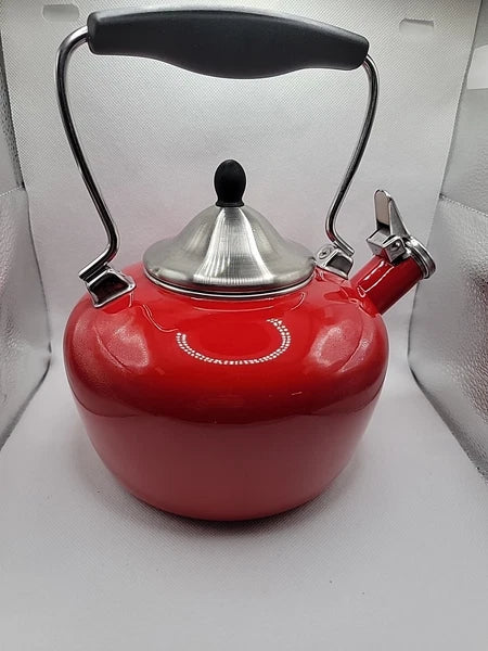 Chantal Red Enamel Stainless Steel 2 Qt Whistling Tea Kettle Apple Red NICE