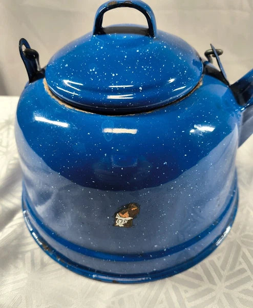 BLUE ENAMELED TEA KETTLE Could Use but Great for the Cabin as Country Decor