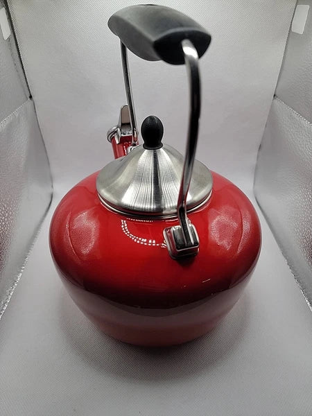 Chantal Red Enamel Stainless Steel 2 Qt Whistling Tea Kettle Apple Red NICE