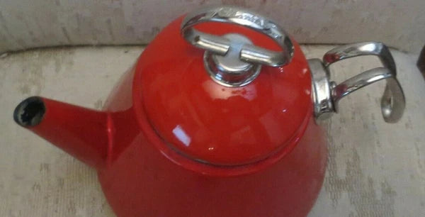 Chantal Red Enamel Tea Kettle Blue Inside Cone Shape Vintage modern