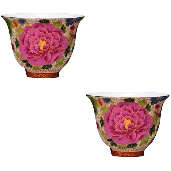 2 Pieces Enamel Teapot Cup Travel Ceramic Mug Chinese Style