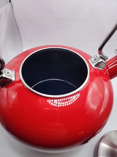 Chantal Red Enamel Stainless Steel 2 Qt Whistling Tea Kettle Apple Red NICE