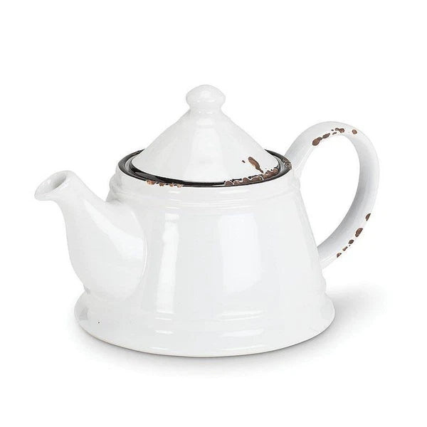 Enamel Look White Teapot