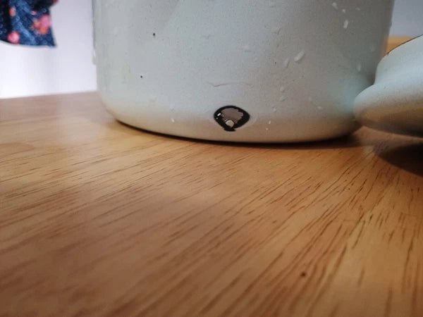 Antique Enamel Tea Kettle White with Black Rim