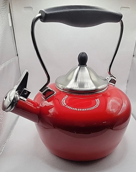 Chantal Red Enamel Stainless Steel 2 Qt Whistling Tea Kettle Apple Red NICE