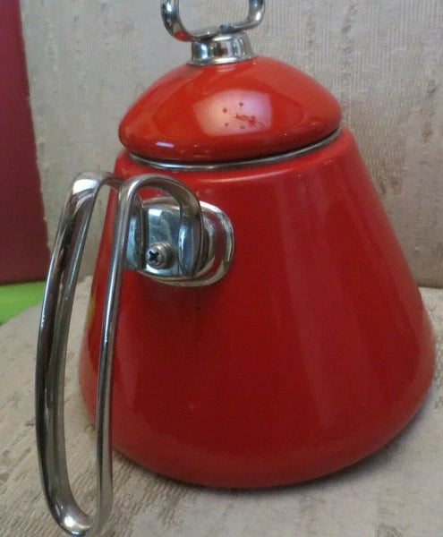 Chantal Red Enamel Tea Kettle Blue Inside Cone Shape Vintage modern