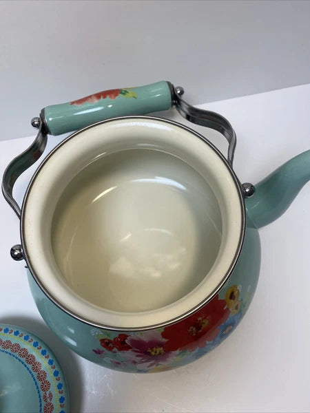 Beautiful The Pioneer Women Enamel Tea Pot Breezy Blossom  Floral Pattern 2 QT