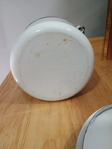 Antique Enamel Tea Kettle White with Black Rim