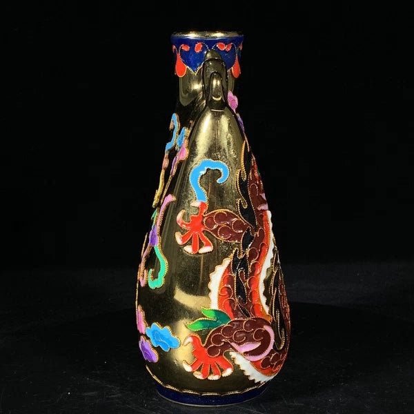 7.2‘’Leather bag-shaped pot with enamel colors of official kiln in Song Dynasty.