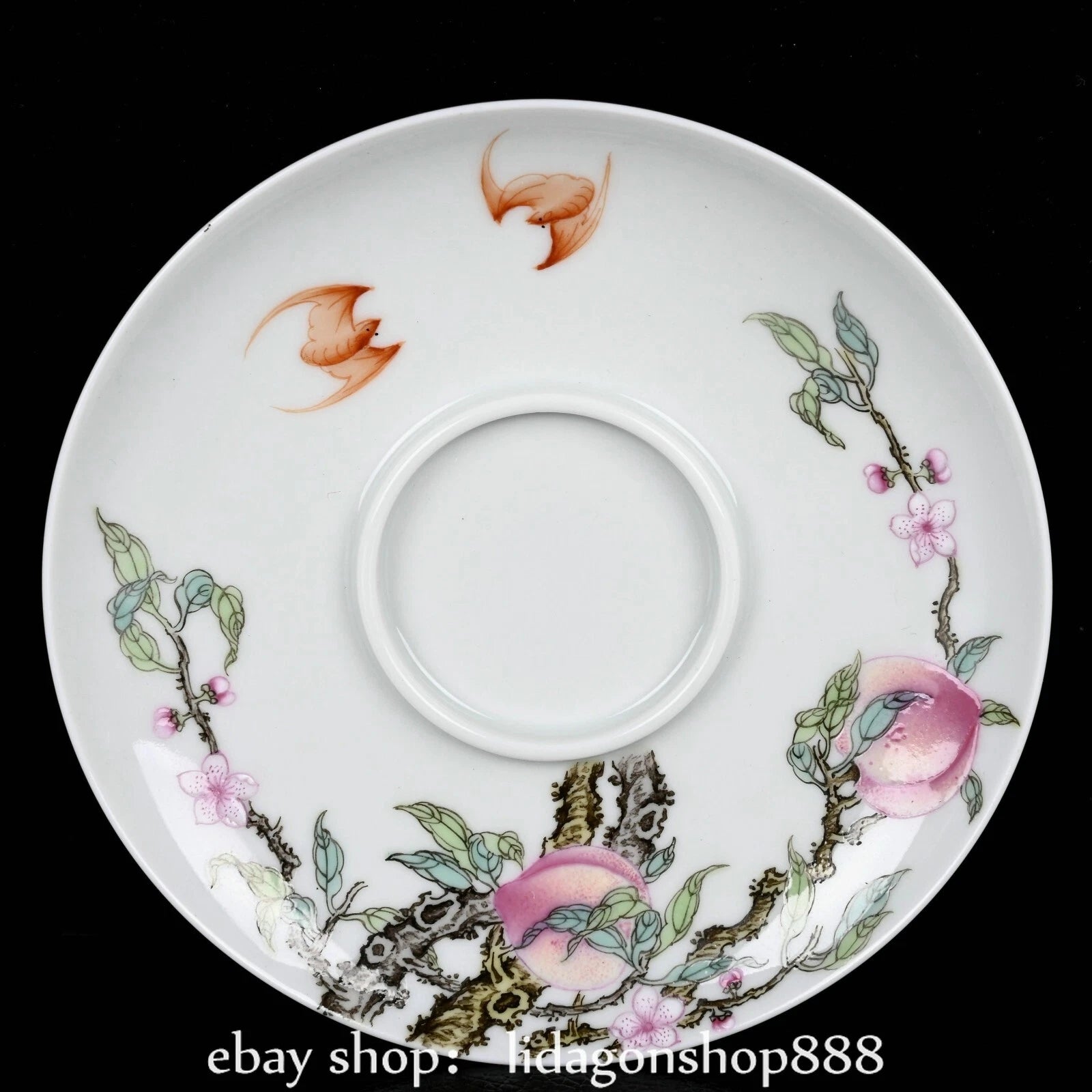4.4" Yongzheng Marked Enamel Porcelain Peach Pattern Lid Bowl Cup Plate Set