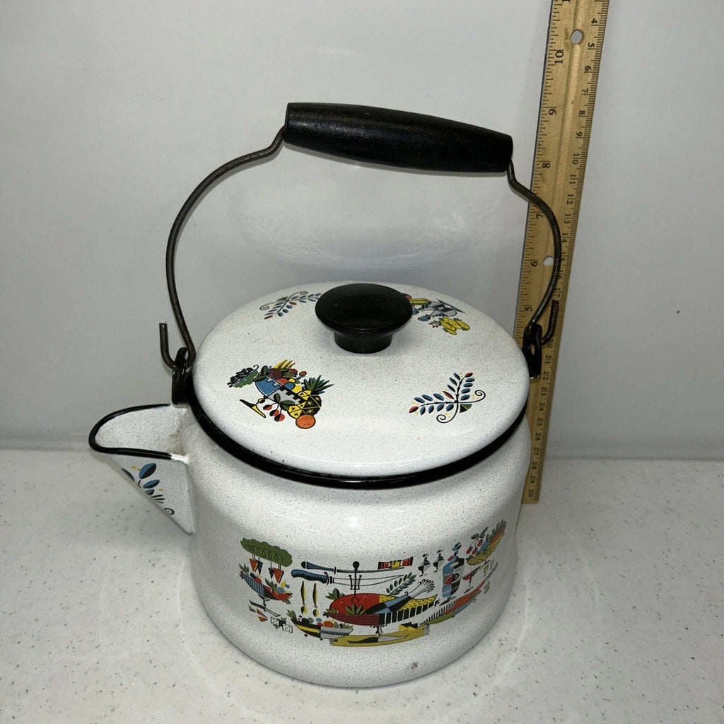 Georges Briard Enamel Ware Tea Kettle Turkey Dinner Pattern