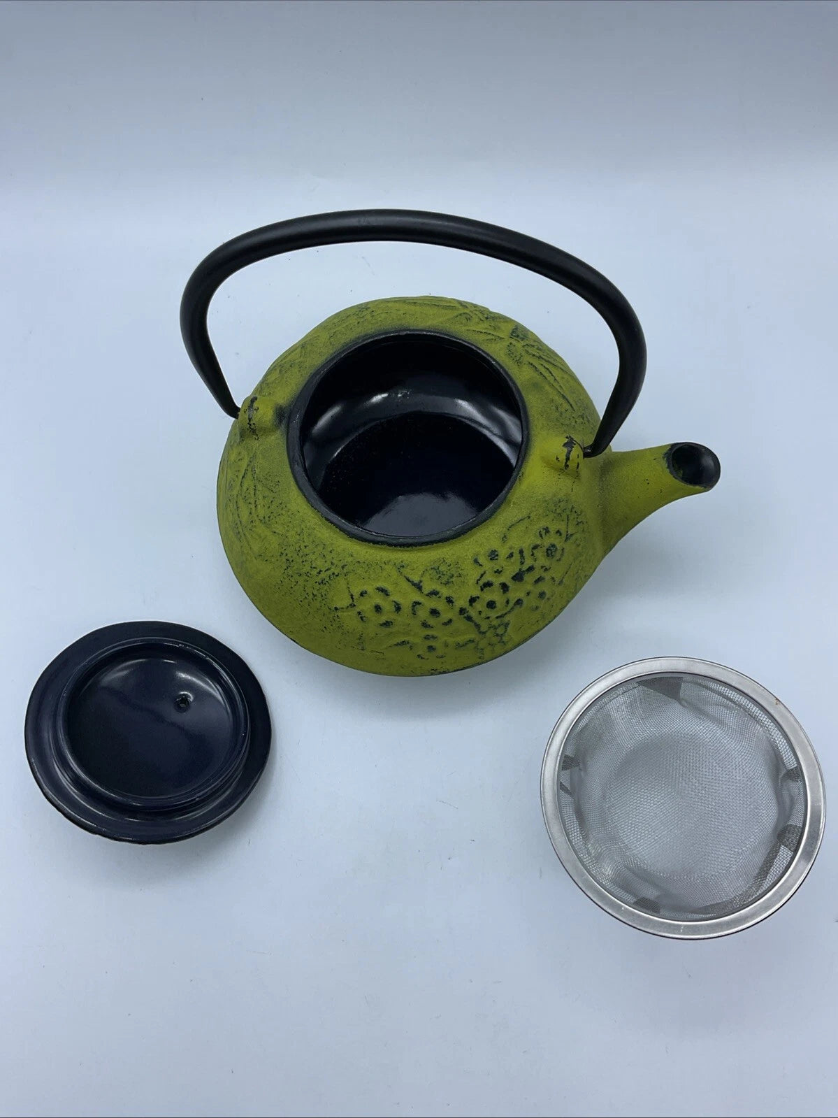 Kyusu Teapot Cast Iron Creative home, Lime Green, Bamboo Design, Infusion Basket