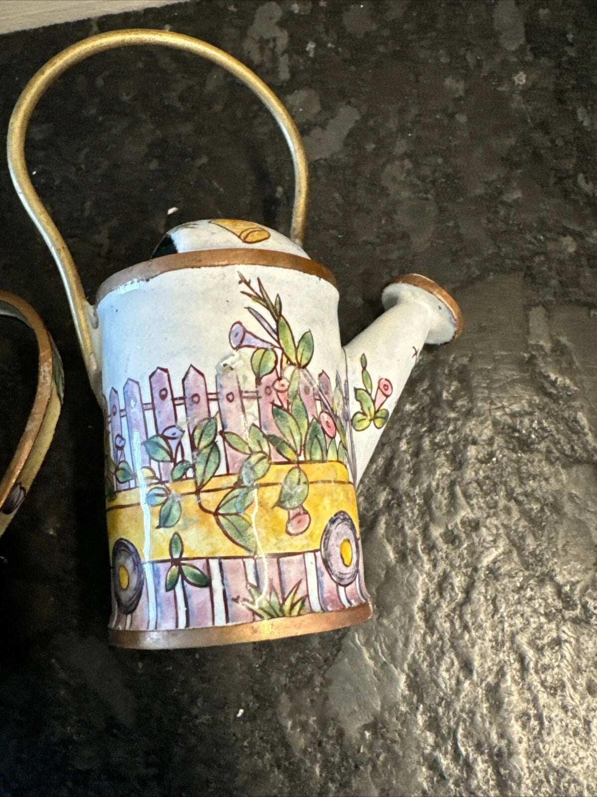 3 Lot Vintage Enameled and Brass Miniature Tea Pots Handmade Empress
