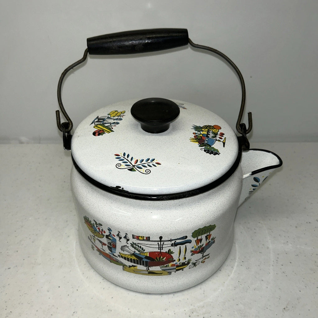 Georges Briard Enamel Ware Tea Kettle Turkey Dinner Pattern