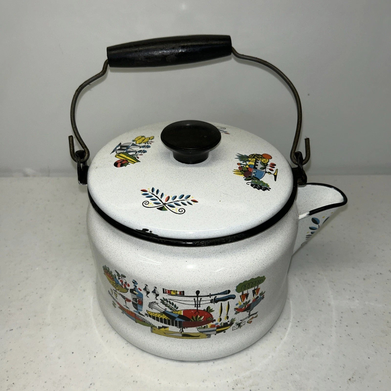 Georges Briard Enamel Ware Tea Kettle Turkey Dinner Pattern