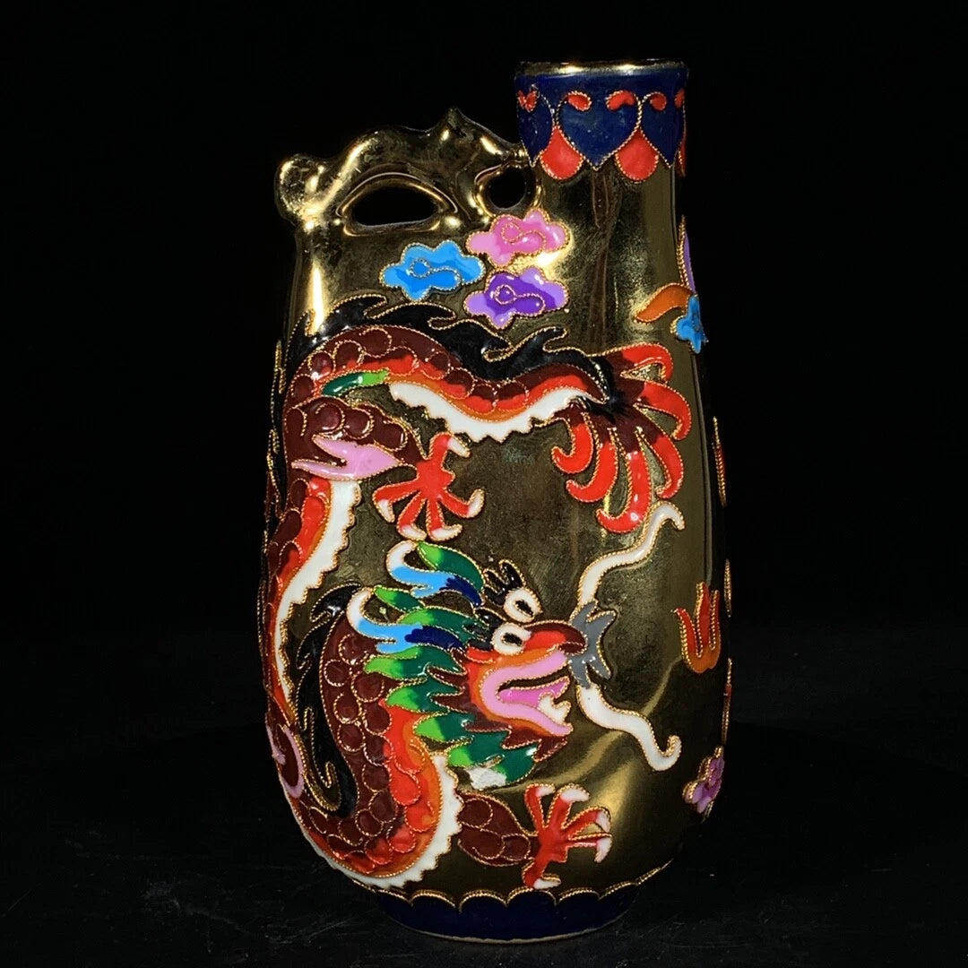 7.2‘’Leather bag-shaped pot with enamel colors of official kiln in Song Dynasty.