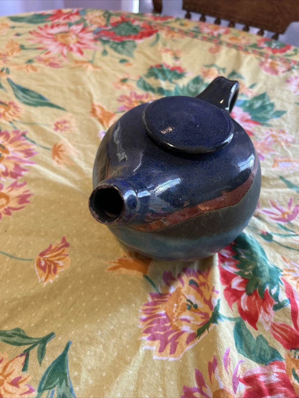 Handmade Tea Pot Multi Colored Enamel Glaze Pottery
