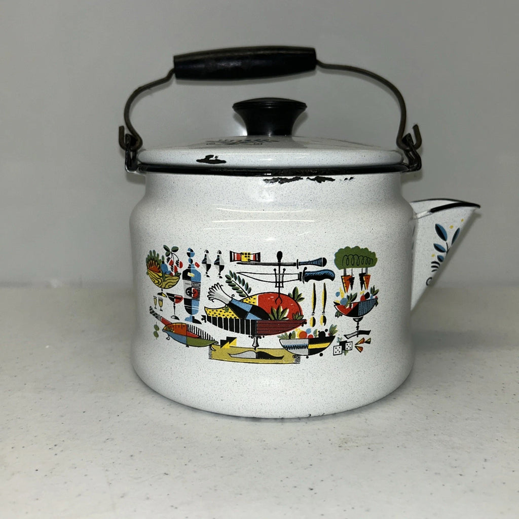 Georges Briard Enamel Ware Tea Kettle Turkey Dinner Pattern