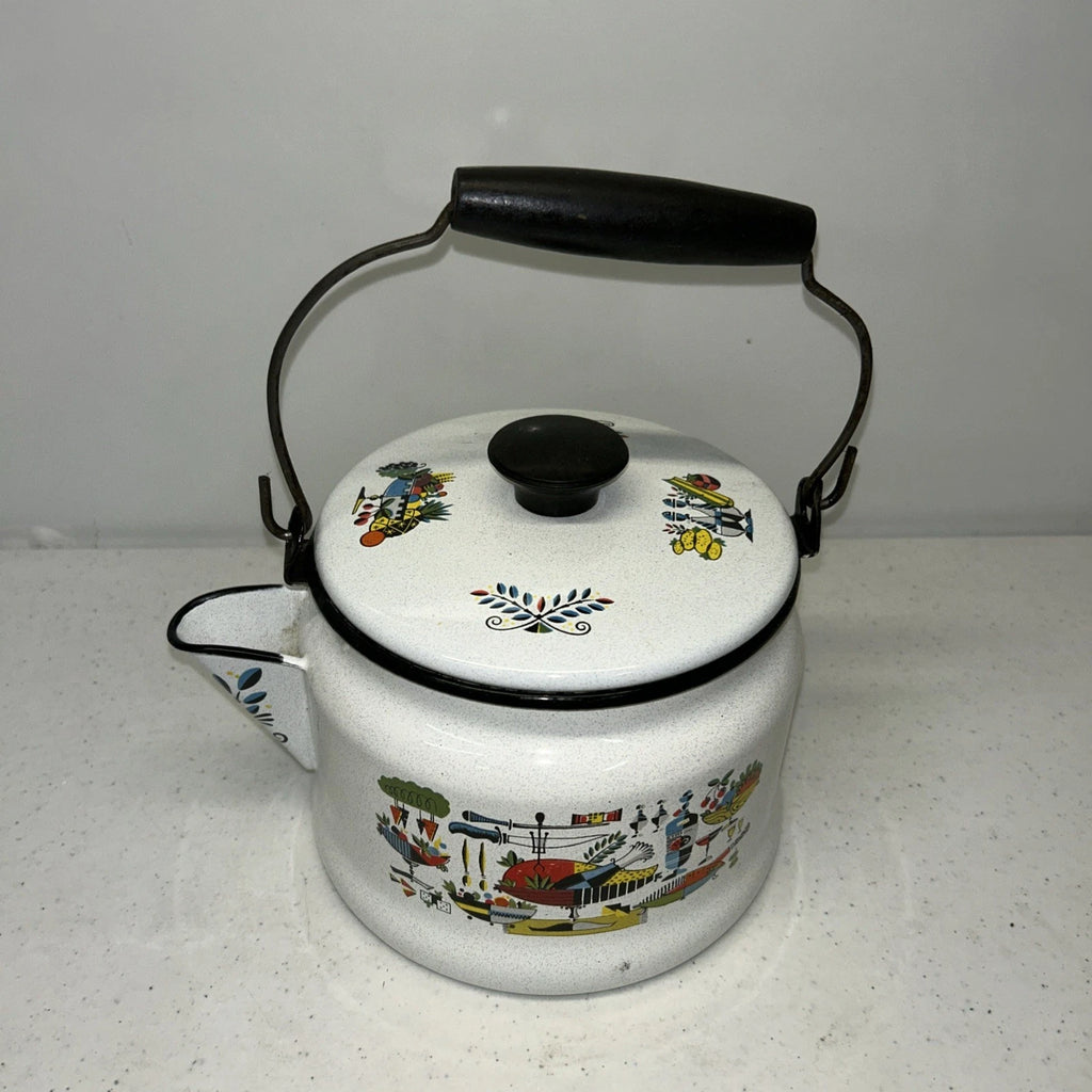 Georges Briard Enamel Ware Tea Kettle Turkey Dinner Pattern