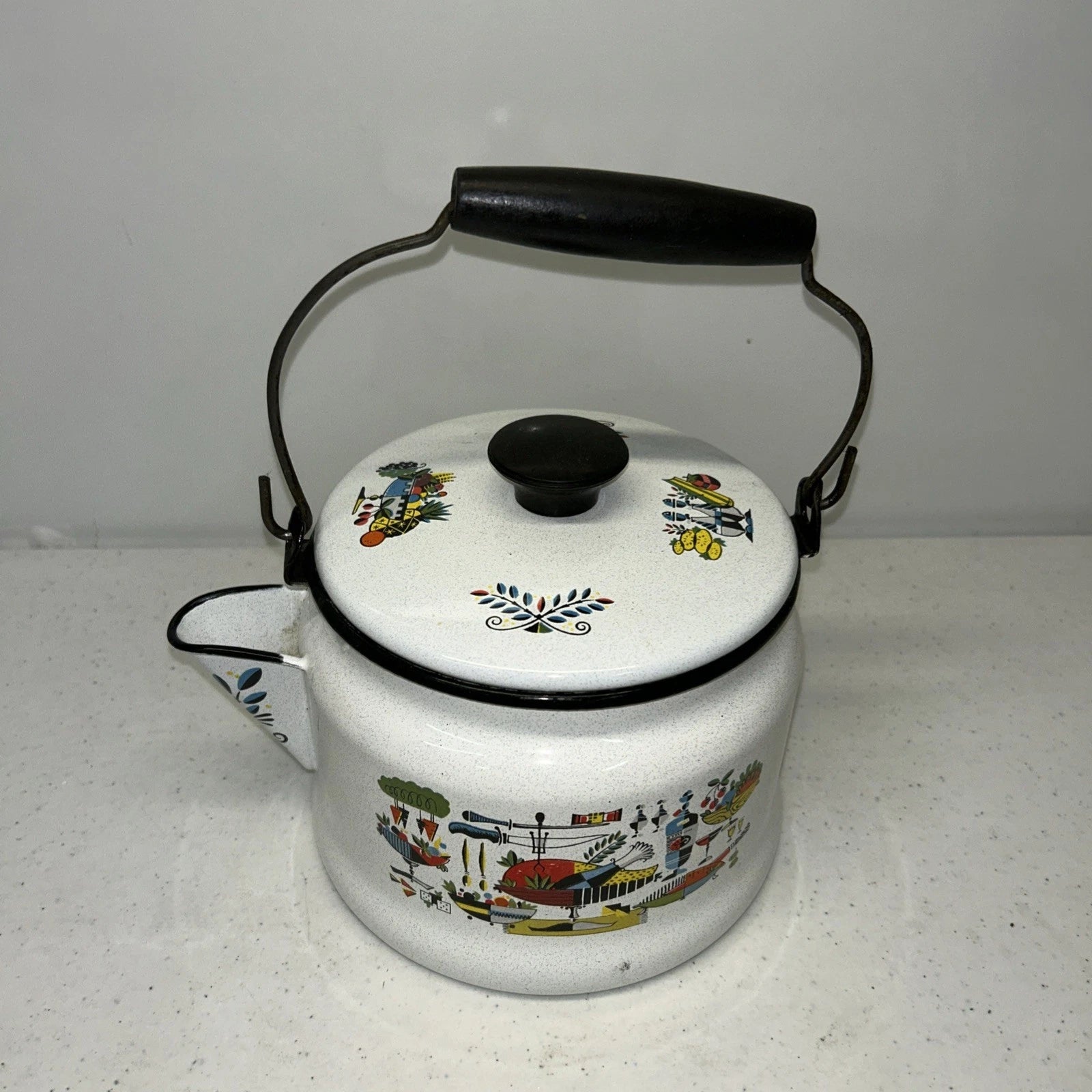 Georges Briard Enamel Ware Tea Kettle Turkey Dinner Pattern