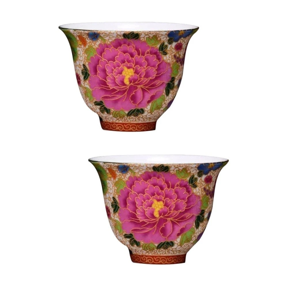 2 Pieces Enamel Teapot Cup Travel Ceramic Mug Chinese Style