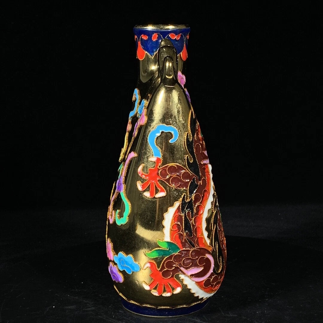 7.2‘’Leather bag-shaped pot with enamel colors of official kiln in Song Dynasty.