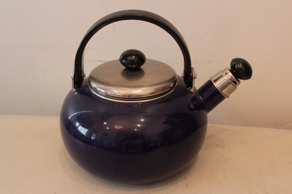 COPCO Blue Enamel Metal Whistling Teapot L#1544