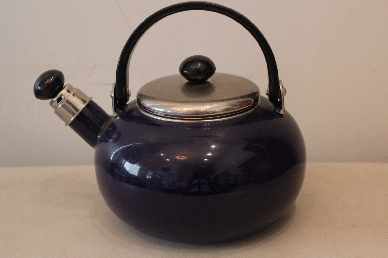 COPCO Blue Enamel Metal Whistling Teapot L#1544
