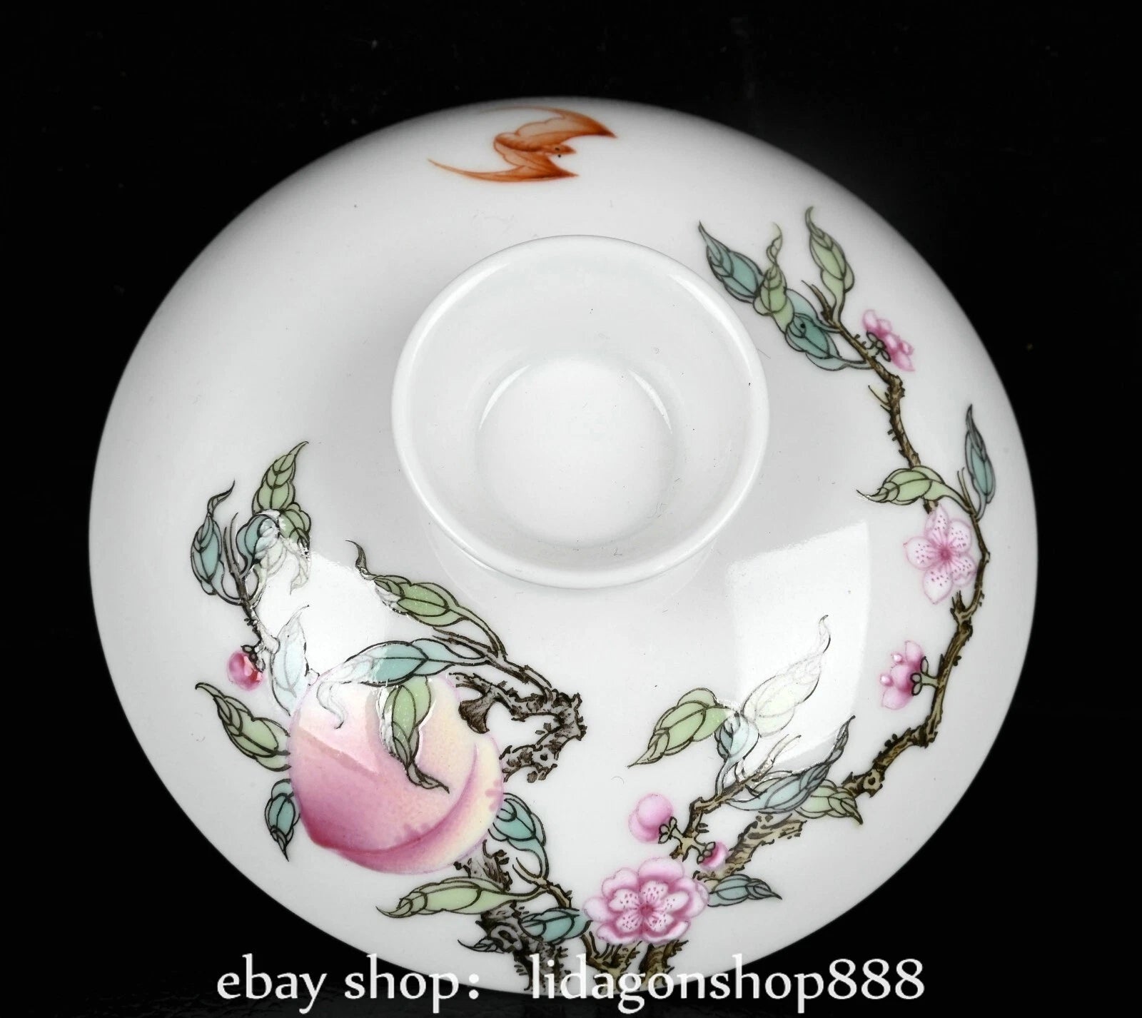 4.4" Yongzheng Marked Enamel Porcelain Peach Pattern Lid Bowl Cup Plate Set