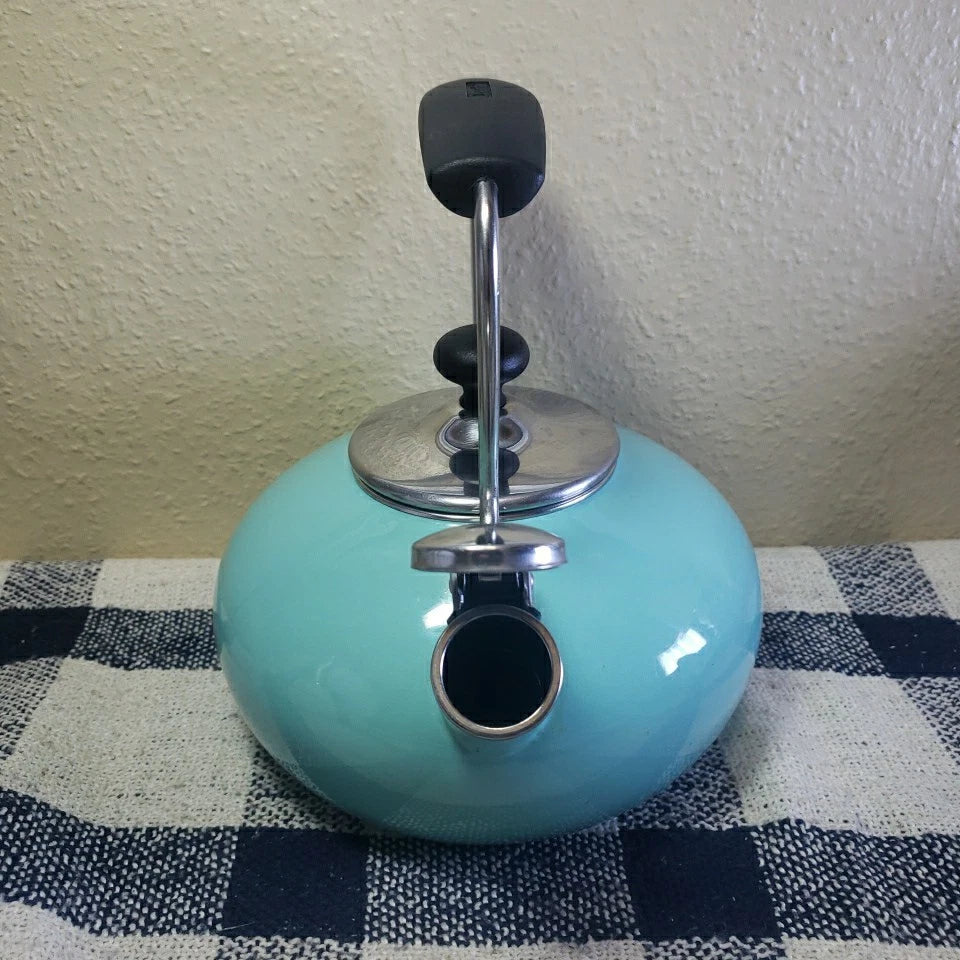 Chantal Whistling Tea Kettle 2 Quart Teapot Blue Aqua Turquoise Enamel Stainless