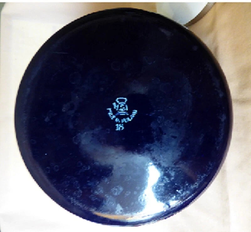 1950s Enamelware Tea Kettle Dark Blue White Lid Interior Huta Silesia Poland 18