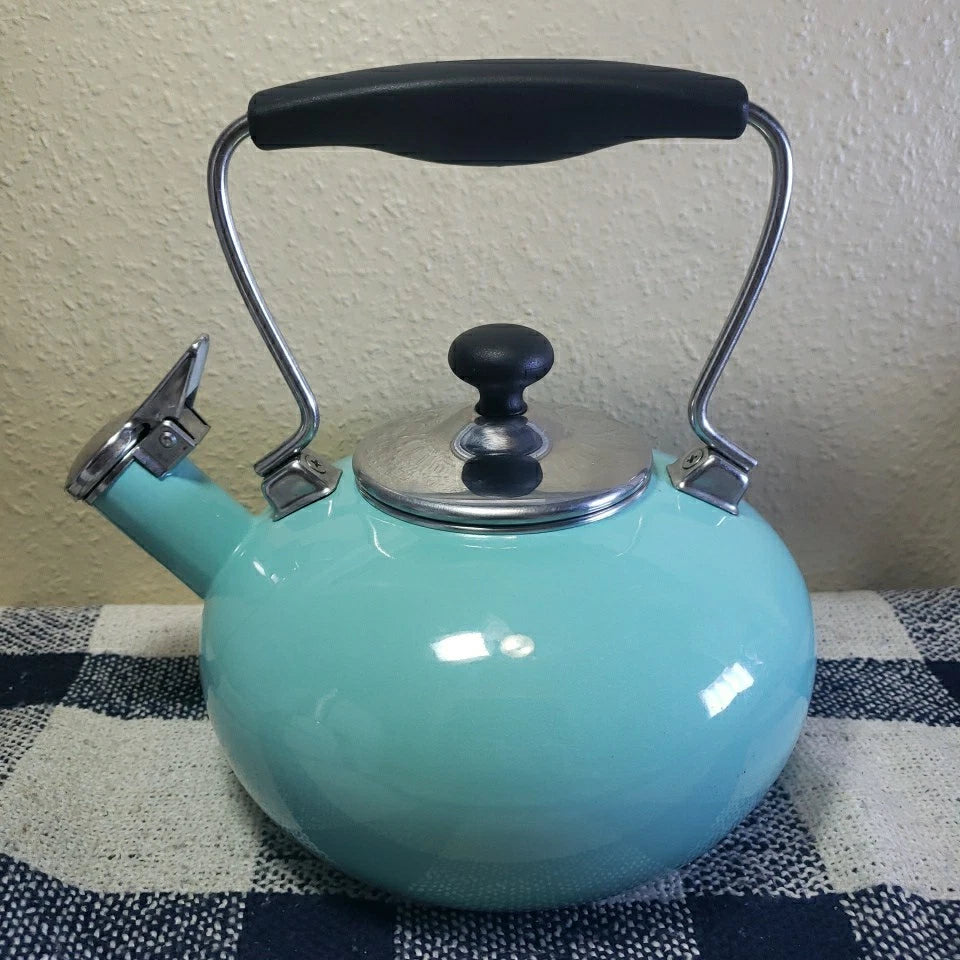 Chantal Whistling Tea Kettle 2 Quart Teapot Blue Aqua Turquoise Enamel Stainless