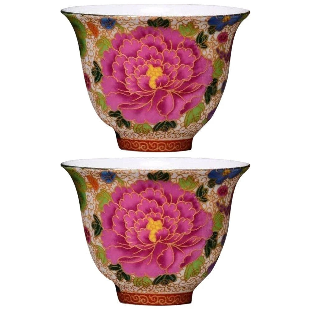 2 Pieces Enamel Teapot Cup Travel Ceramic Mug Chinese Style