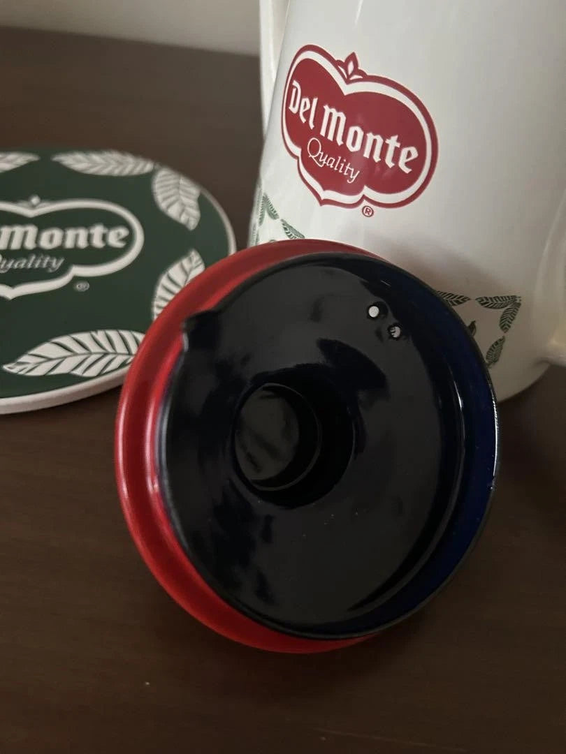 Kettle Delmonte with Hot Pad 2019 Gift-Hooped Enamel Used, Minor Scratches