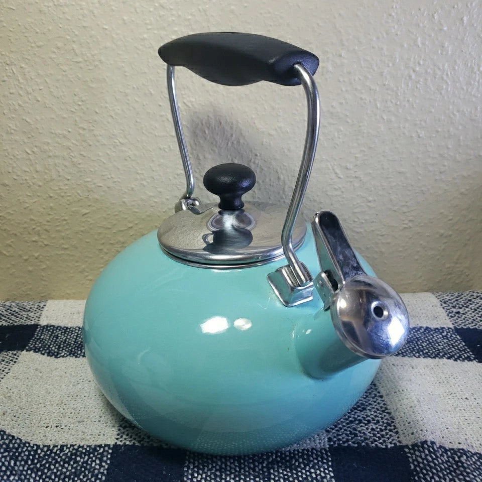 Chantal Whistling Tea Kettle 2 Quart Teapot Blue Aqua Turquoise Enamel Stainless