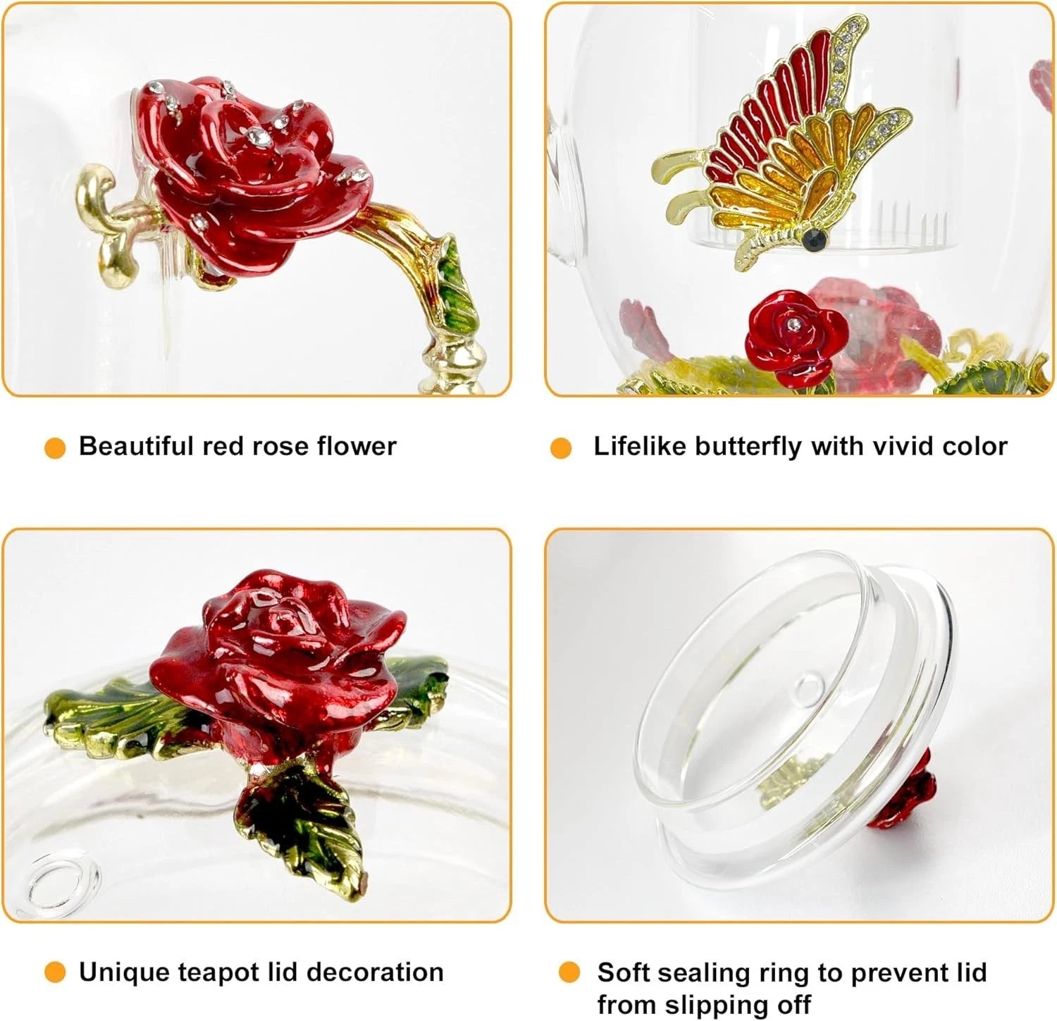 Elegant 46oz Glass Teapot with Butterfly & Flower Design - Removable Infuser