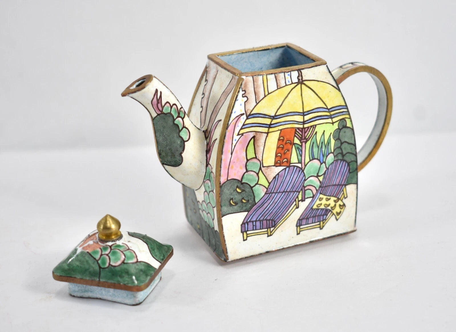 A Day At The Beach Enameled Minature copper Teapot